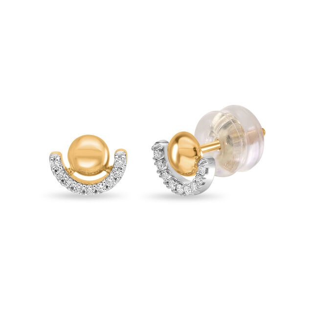 14 KT Yellow Gold Half Circle Diamond Stud Earrings,,hi-res view 2