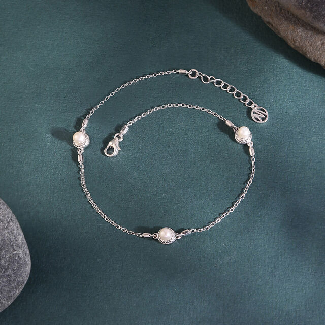 Pearl Kissed Silver Anklet,,hi-res image number null