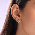 Twisted Square Gold & Diamond Stud Earrings,,hi-res view 2