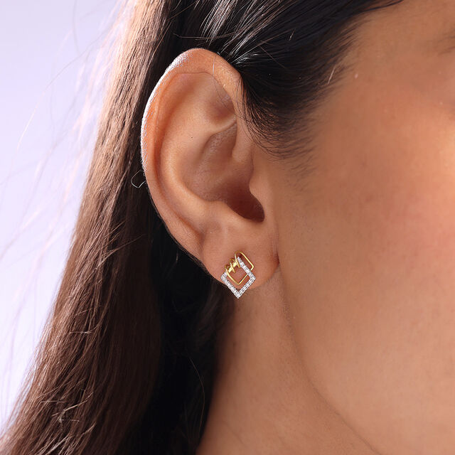 Twisted Square Gold & Diamond Stud Earrings,,hi-res image number null