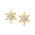 14KT Yellow Gold Blooming Flower Diamond Stud Earrings,,hi-res view 1