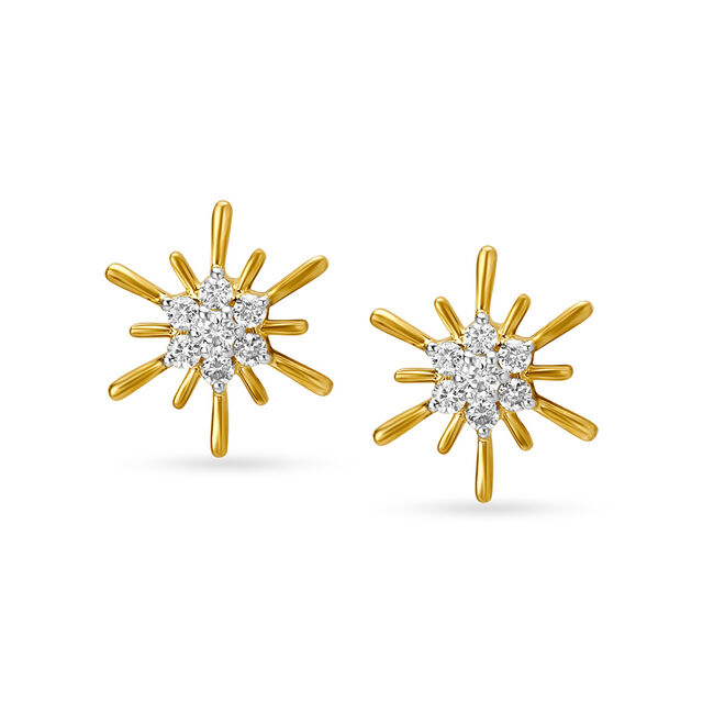 14KT Yellow Gold Blooming Flower Diamond Stud Earrings,,hi-res image number null