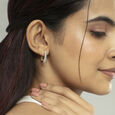 Modern Twist Gold & Diamond Hoop Earrings,,hi-res view 2