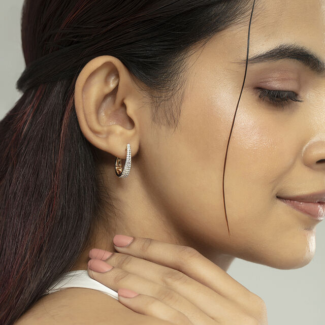 Modern Twist Gold & Diamond Hoop Earrings,,hi-res image number null