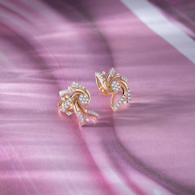 Whirling Glow Gold & Diamond Stud Earrings,,hi-res image number null