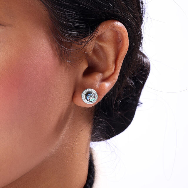 Starry Ocean Silver Stud Earrings,,hi-res image number null
