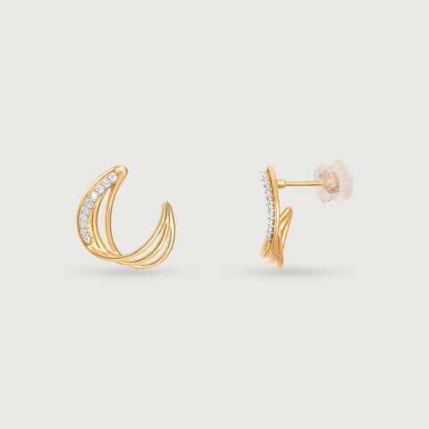 Flowing Rivulet 14 Kt Gold & Diamond Stud Earrings