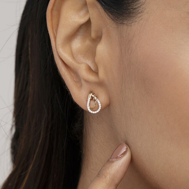 Artistic Flow Gold & Diamond Stud Earrings,,hi-res image number null
