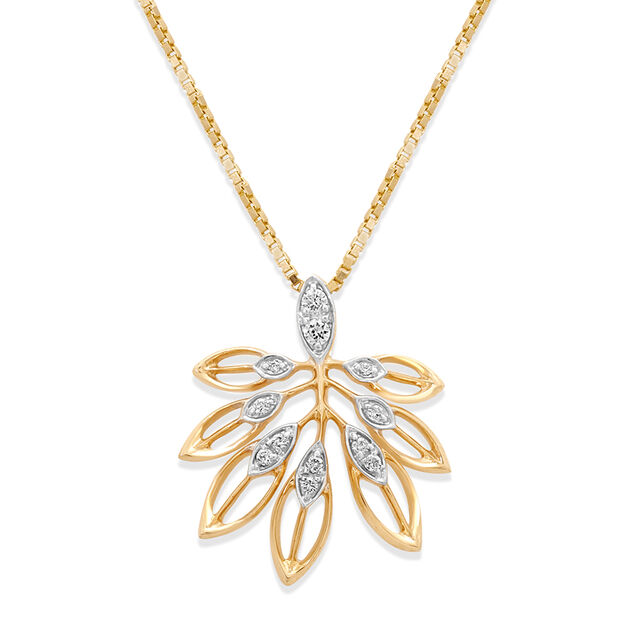 14KT Yellow Gold Fluttering Leaves Diamond Pendant,,hi-res view 2