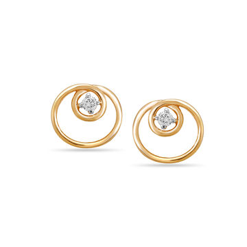 14 KT Yellow Gold Sleek Shine Diamond Stud Earrings
