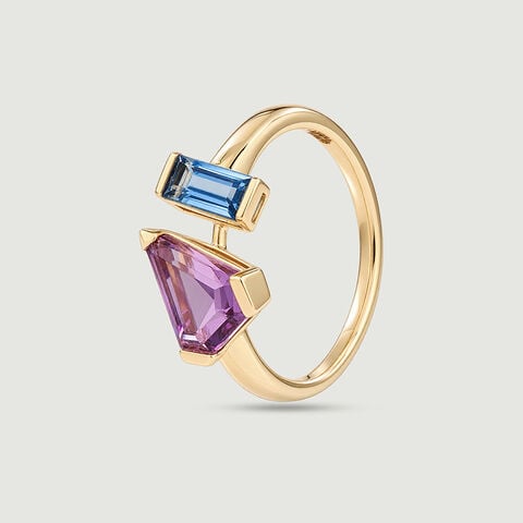 Sleek Faceted Amethyst and Topaz Ring