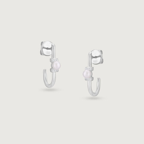 Pearl Loop Silver Hoop Earrings