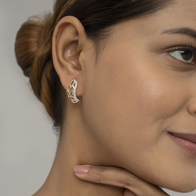 Leafy Radiant Gold & Diamond Hoop Earrings,,hi-res image number null