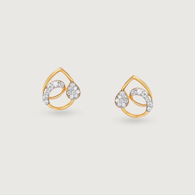 Glistening Teardrop Gold & Diamond Stud Earrings,,hi-res image number null