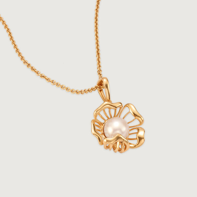 Floral Whispers 14 Kt Gold & Pearl Pendant,,hi-res image number null
