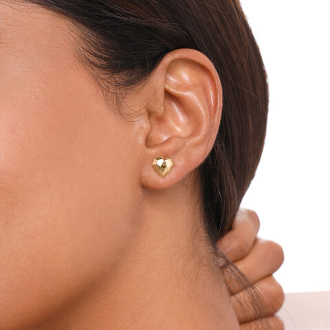 Faceted Heart Gold Stud Earrings