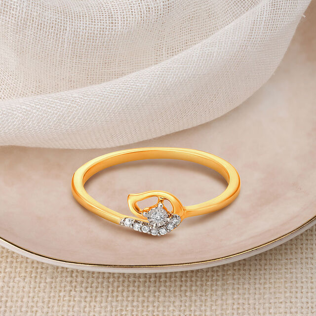 Charming 18 Karat Yellow Gold And Diamond Leaf Ring,,hi-res view 1