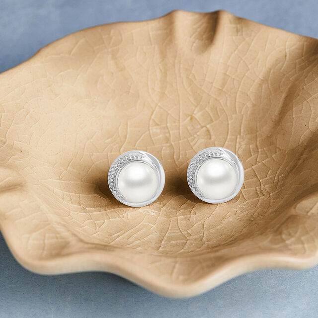 Pristine Pearl Silver Stud Earrings,,hi-res image number null