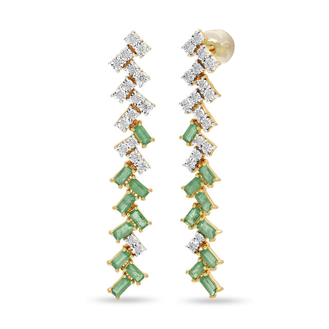 14Kt Yellow Gold Enchanting Criss Cross Emerald Drop Earrings,,hi-res view 3