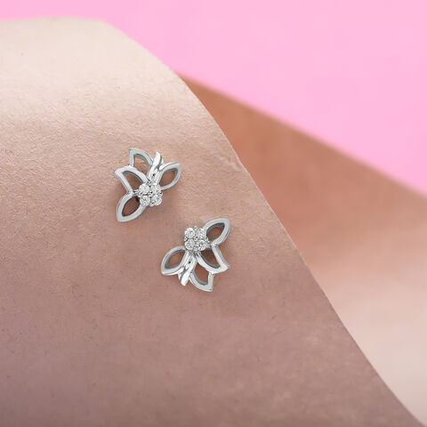 Twinkling Bow Silver Stud Earrings
