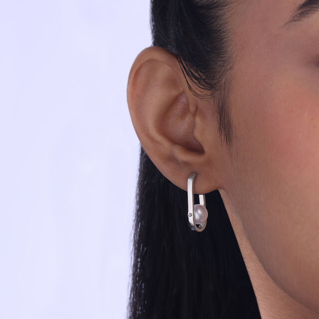 Playful Loop Silver Hoop Earrings,,hi-res image number null