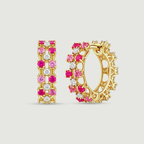 Graphic Triple Row Sapphire and Ruby Hoop Earrings