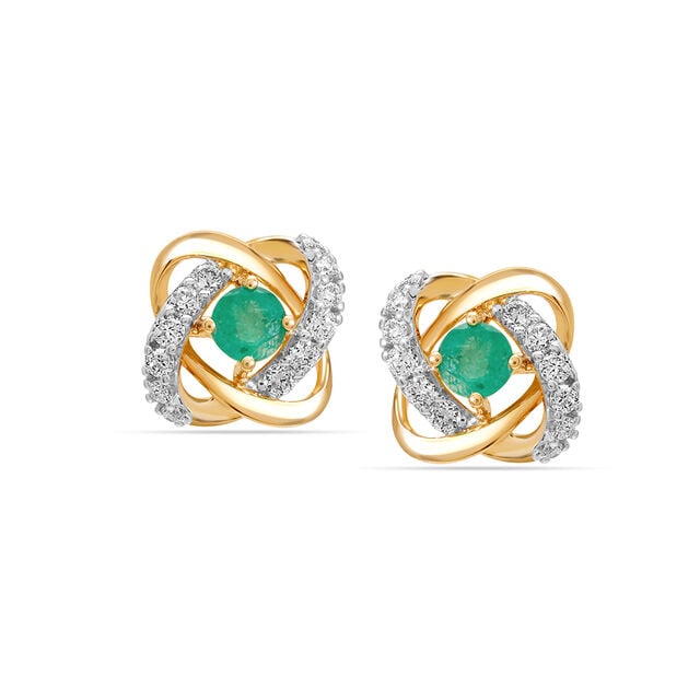 14KT Yellow Gold Radiant Ripples Emerald and Diamond Earring,,hi-res image number null