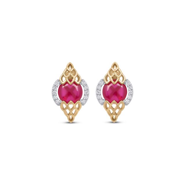 14 KT Yellow Gold Majestic Diamond Stud Earrings,,hi-res view 1