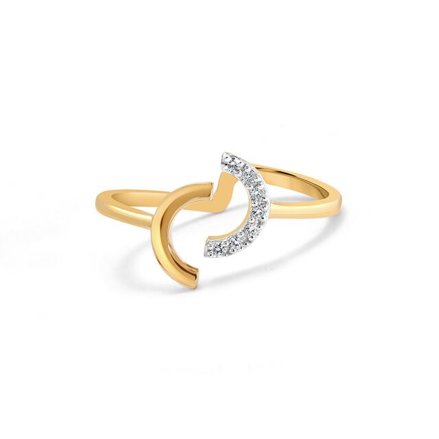 14KT Adjustable Golden Crescent Diamond Finger Ring,,hi-res view 2