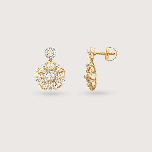 Blossoming Elegance Gold & Diamond Drop Earrings,,hi-res image number null