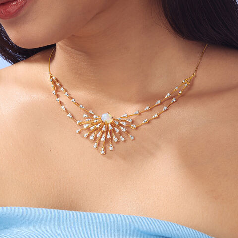 Opal Sunburst Diamond Necklace