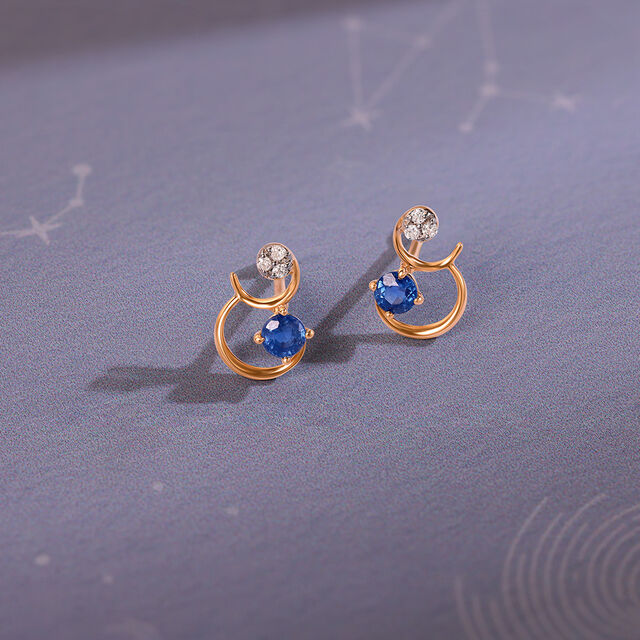 Starry Galaxies 14KT Diamond and Blue Sapphire Earrings,,hi-res image number null
