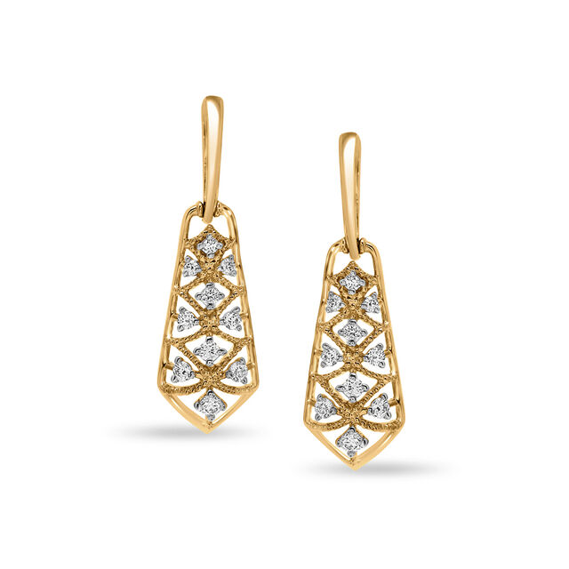 18 KT Yellow Gold Diamond Drop Earrings,,hi-res view 1