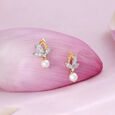 Lotus Elegance Pearl Diamond Drop Earrings,,hi-res view 1
