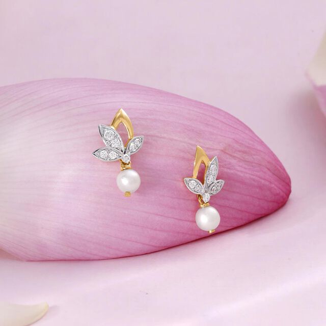 Lotus Elegance Pearl Diamond Drop Earrings,,hi-res image number null