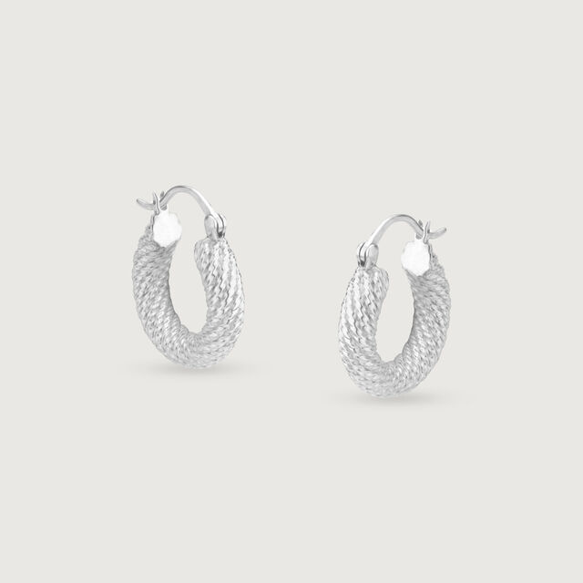 Braided Shine Silver Hoop Earrings,,hi-res image number null
