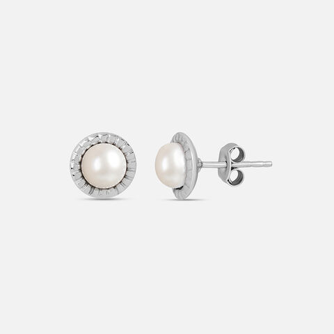 Minimalist Pearl Silver Stud Earrings