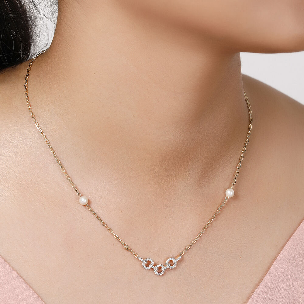Buy 14KT Yellow Gold Diamond Interlocked Pearl Necklace Online Mia by Tanishq