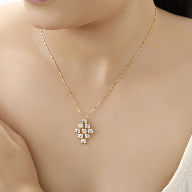 14 KT Yellow Gold Cubic Pendant With Chain,,hi-res view 3