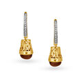 14KT Yellow Gold Quartz And Diamond Drop Earrings With Stylised Cone Design And Openwork,,hi-res view 1