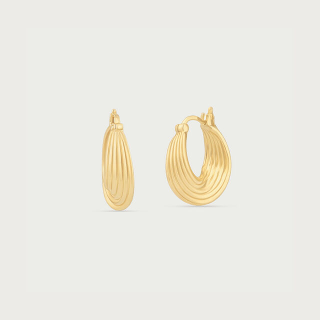 Ribbed Sculpt Gold Hoop Earrings,,hi-res image number null