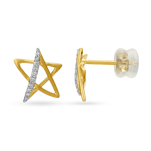 14KT Yellow Gold Diamond Stud Earrings,,hi-res view 2
