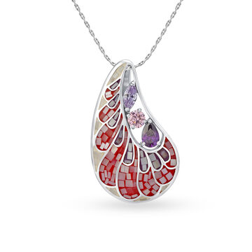 Silver Pendant For Women In Wing Design Embellished With Open Polki