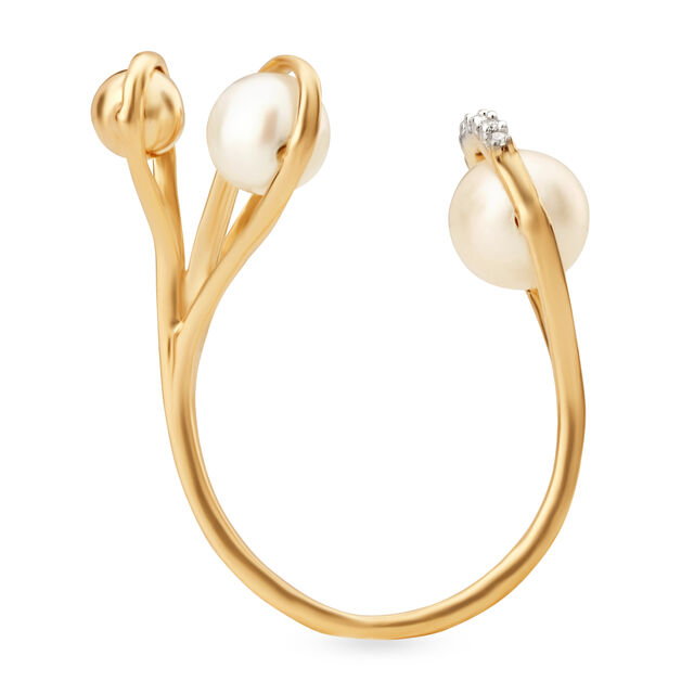 14KT Pearl and Diamond Finger Ring,,hi-res image number null