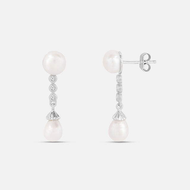 Classic Pearl Silver Drop Earrings,,hi-res image number null