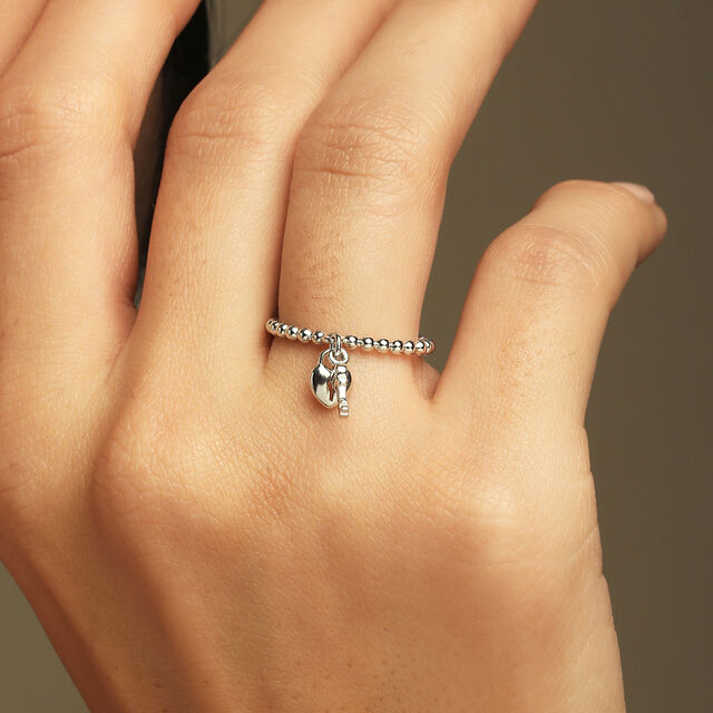 Locked Charm Silver Finger Ring,,hi-res image number null