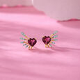Cupid Edit 14KT Gold Diamond & Pink Garnet Stud Earrings,,hi-res view 1