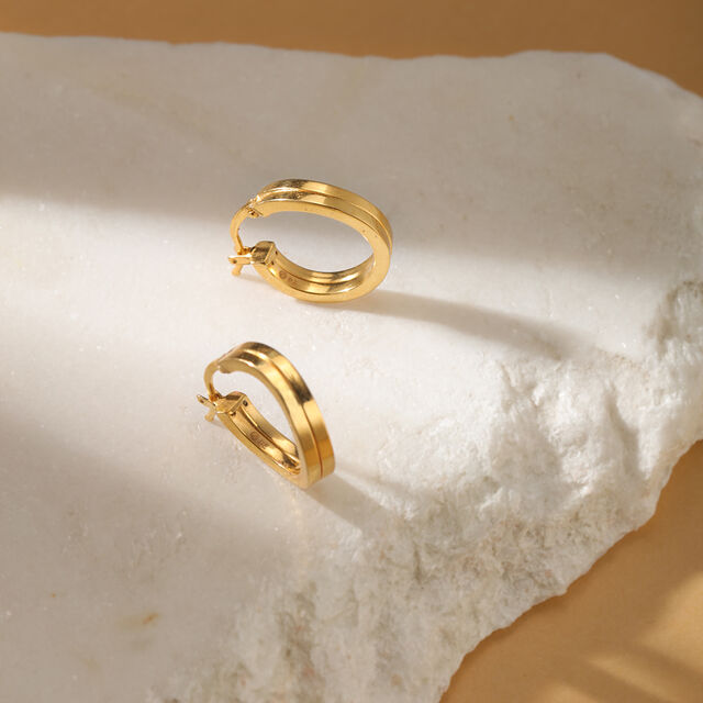 22KT Yellow Gold Subtle Glamorous Hoop Earrings,,hi-res image number null