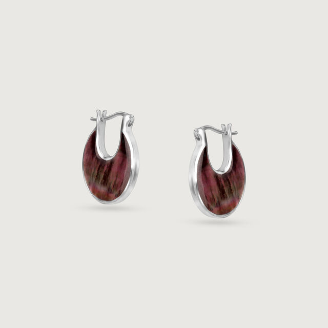 Earthy Dramatic Mother of Pearl Silver Hoop Earrings,,hi-res image number null