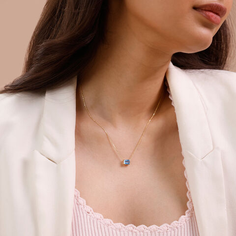 Refined Geometric Blue Topaz Gold Necklace